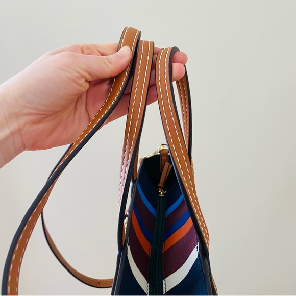 Tory Burch Kerrington Colorful Stripe Leather Tote/Crossbody Bag (medium size) - Picture 7 of 13